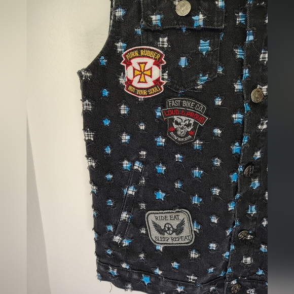 Imperious Men's Biker Motorcycle Denim Vest With Patches Sz XL Cotton - Picture 3 of 16